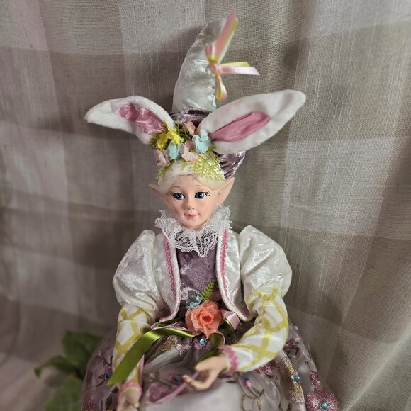 Cynthia Rowley Easter Elf Bunny Shelf Sitter Doll Tabletop Spring Decor Purple - Picture 5 of 9